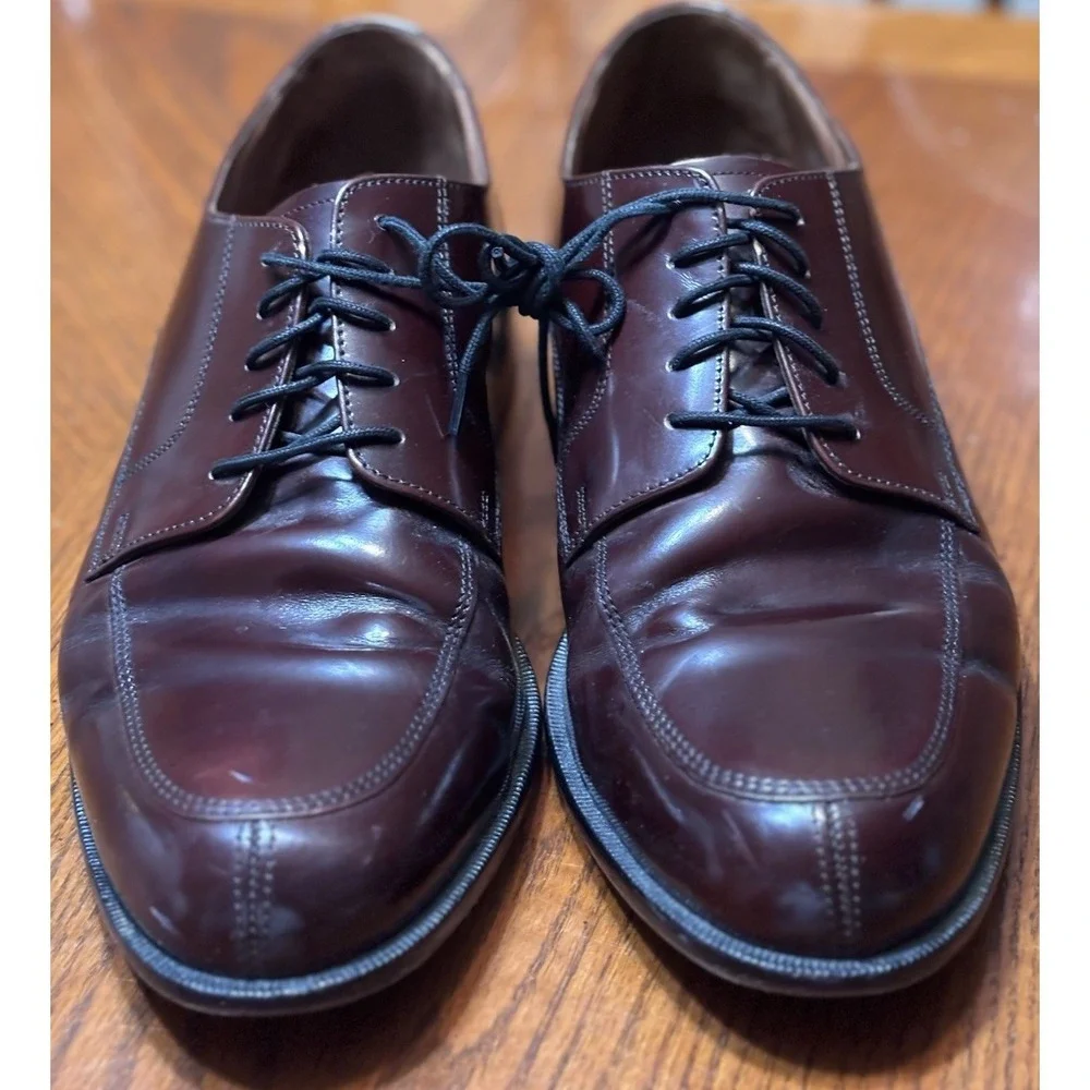 Bostonian Classics Men's 9.5 W Burgundy Leather Apron Toe Derby‎ Dress Shoes